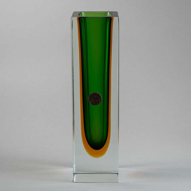 Italian A Rectangular Murano Sommerso Glass Vase
