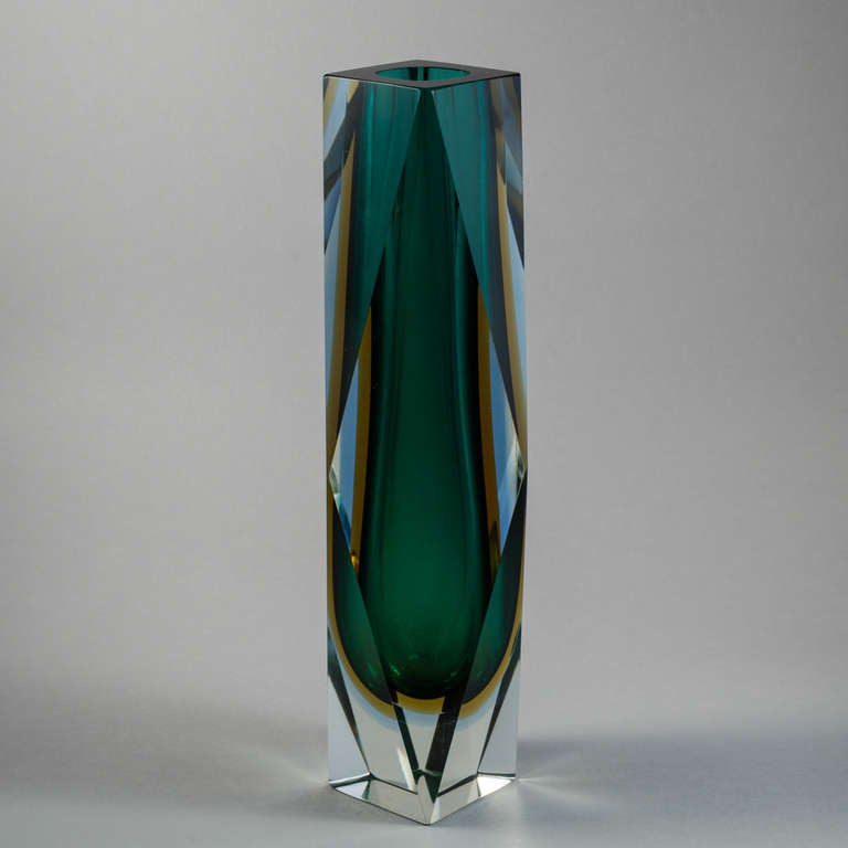 Italian A Large Rare Faceted Murano Sommerso Glass Vase