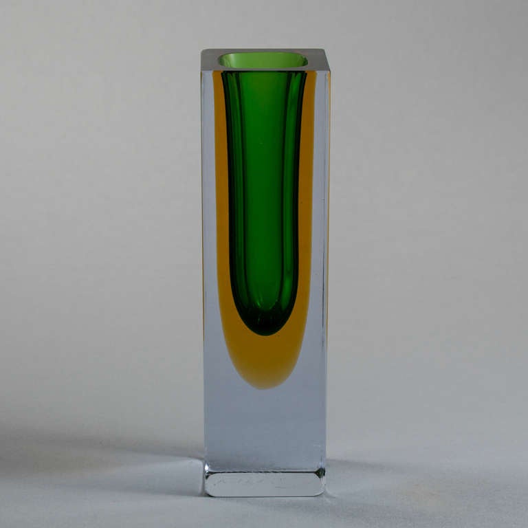 Italian A Rectangular Murano Sommerso Glass Vase