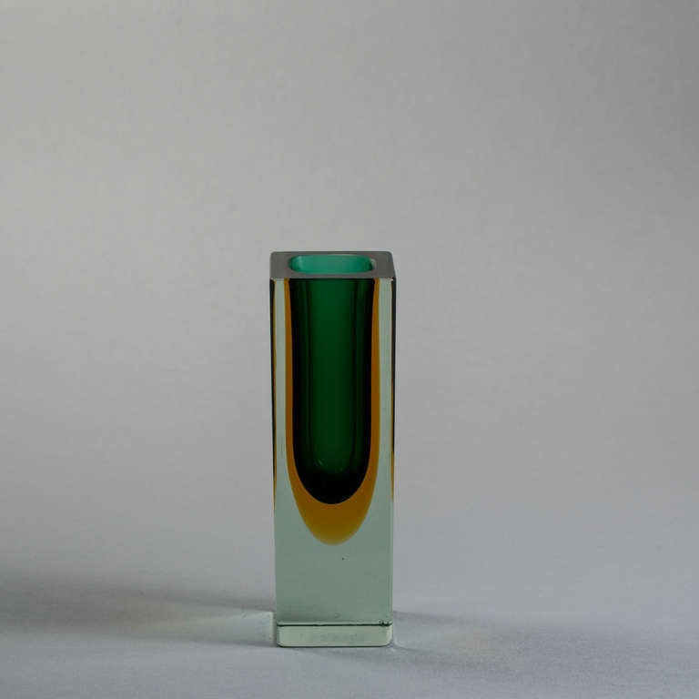 Small Rectangular Murano Sommerso Glass Vase