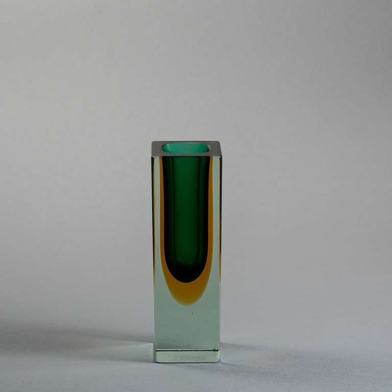 Small Rectangular Murano Sommerso Glass Vase at 1stDibs