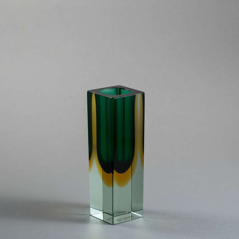 Italian Small Rectangular Murano Sommerso Glass Vase