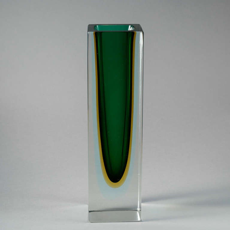 Rectangular Murano Sommerso Glass Vase (Italienisch) im Angebot