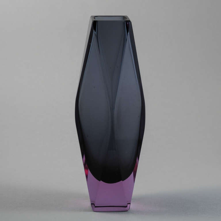 Italian A Faceted Murano Sommerso Glass Vase