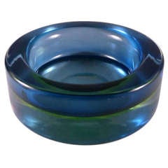 A Large Circular Murano Sommerso Glass Ashtray