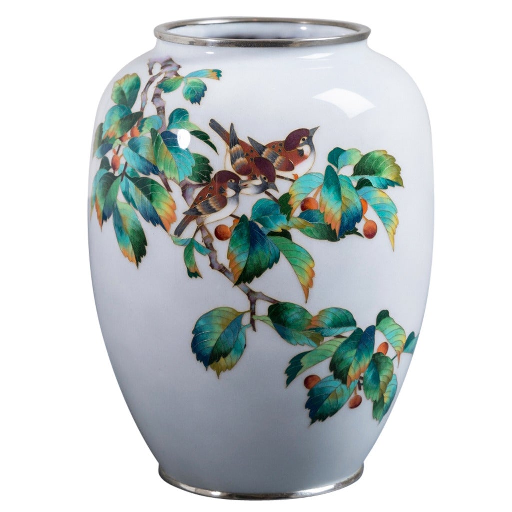 Japanese Cloisonné Enamel Vase, circa 1950 For Sale