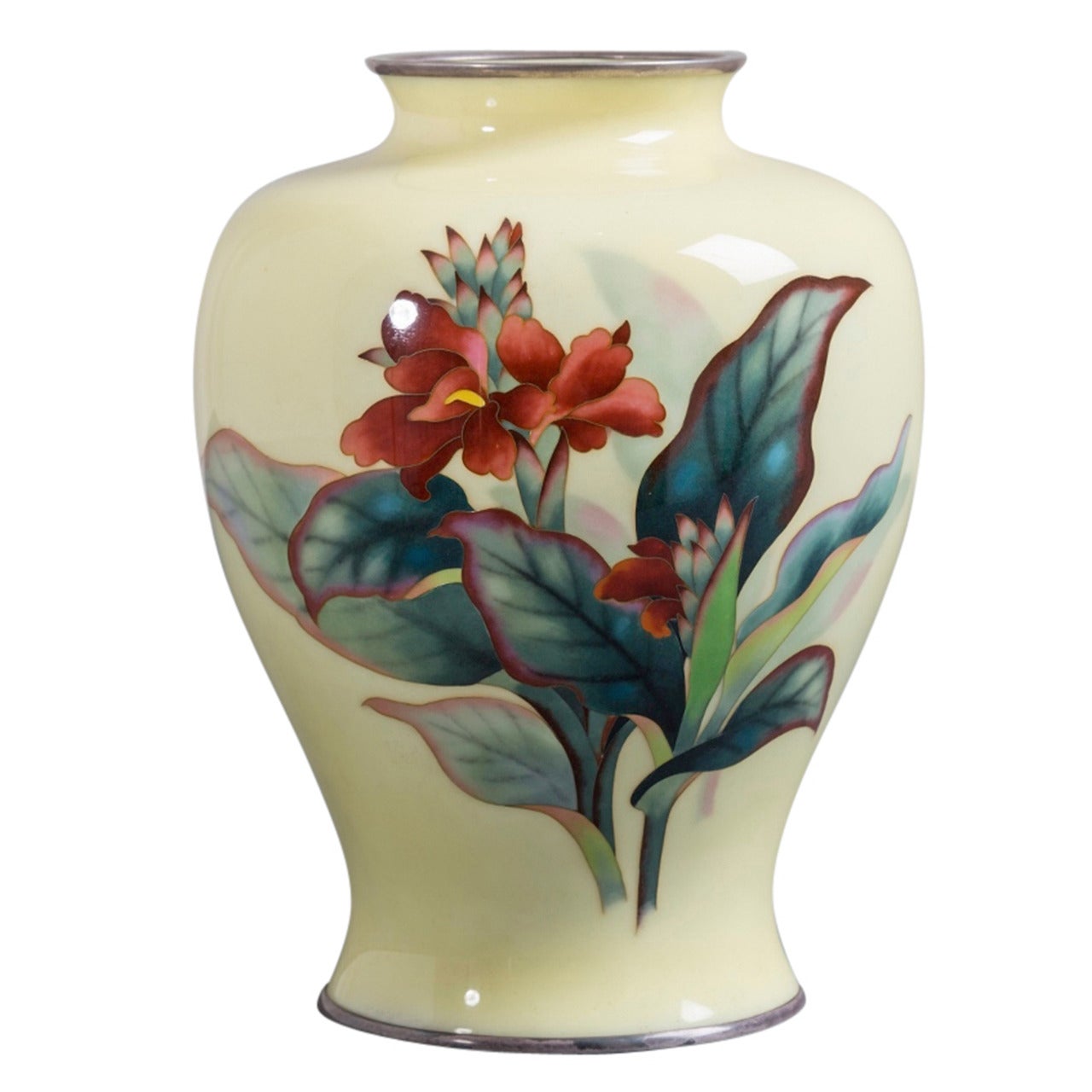 Japanese Cloisonné Yellow Enamel Vase by Ando, circa 1950 KM029 For Sale