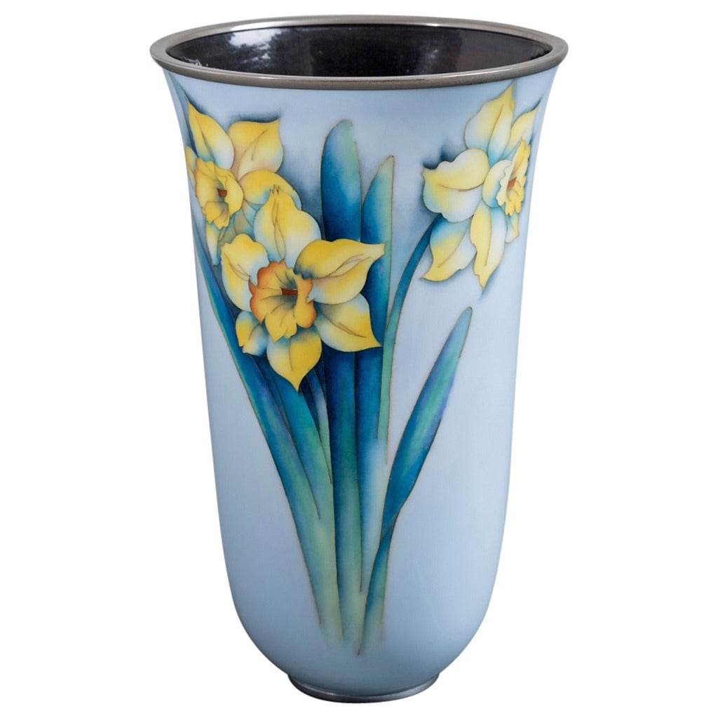 Light Blue Japanese Cloisonné Enamel Vase For Sale
