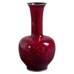 Deep Red Japanese Cloisonné Enamel Vase