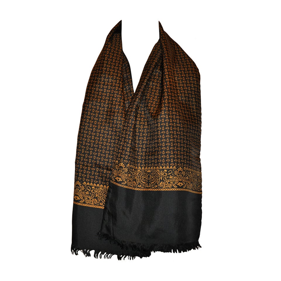 Saks Fifth Avenue PalseyPrint Silk with Black Cashmere Lined Scarf at