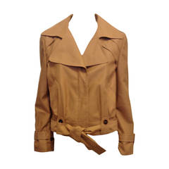 Escada Tan Leather Jacket with Oversize Lapels