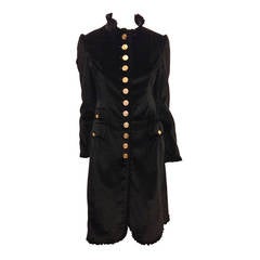 Dolce & Gabbana Black Velvet Coat with Gold Buttons