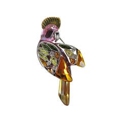 Sterling Silver Swarovski Crystal Parrot Brooch 7