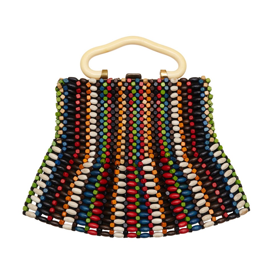 Super 1940s Multicoloured Wood Beaded Bag