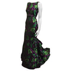 Oscar de la Renta Black Gown with Purple and Green Print