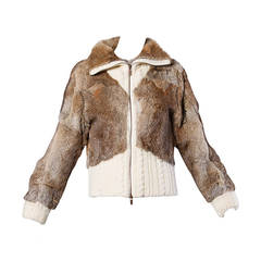 Christian Lacroix Vintage Rabbit Fur + Knit Sweater Bomber Jacket