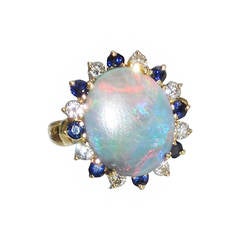 Vintage Jelly Opal w Diamonds and Sapphiers Ring