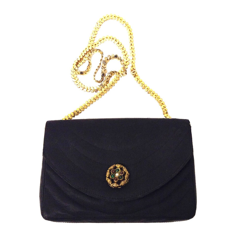 1980s CHANEL Gripoix and silk Flap bag For Sale