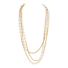Vintage Chanel Triple Strand Pearl & Rolo Chain Necklace