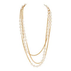 Vintage Chanel Triple Strand Pearl & Rolo Chain Necklace 1