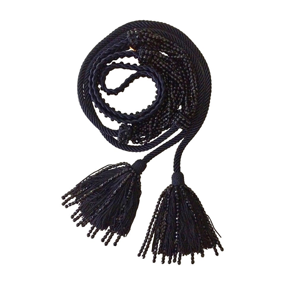 1990s Yves Saint Laurent Black Beaded Rope and Tassel Necklace Belt YSL