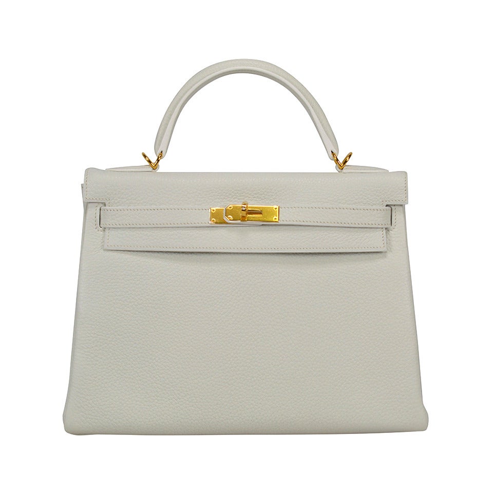 2014 Hermes Kelly Bag  32cm White color Gold Hardware.