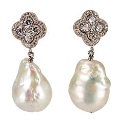 Vintage Pearl and CZ Drop Sterling Silver Earrings
