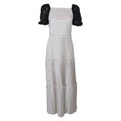 Vintage Mary McFadden Stunning Pleated Gown with Macramé Sleeves
