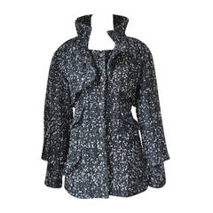 Chanel 13A Grey Speckled Runway Coat with Stand up Collar
