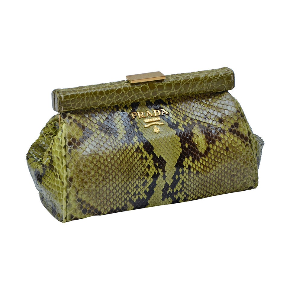 Prada Green Python Clutch With Croc Trim New at 1stdibs