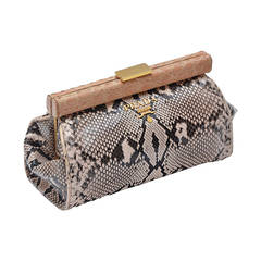 Prada  Nude/Brown Mix Color  Python Clutch With Croc Trim New