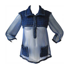 Chanel Navy Tweed and Sheer Top