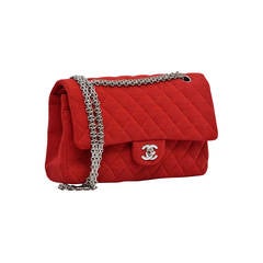 CHANEL Red Lipstick Jersey Double Flap Handbag Mint