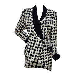 Karl Lagerfeld Houndstooth Blazer Jacket Velvet Trim