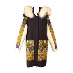 Fall, 2013 Cavalli Fur Trimmed Wool & Satin Coat