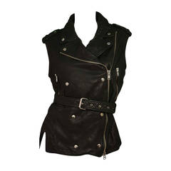 ISABEL MARANT Etoile Black Leather Zip Moto Vest sz 40