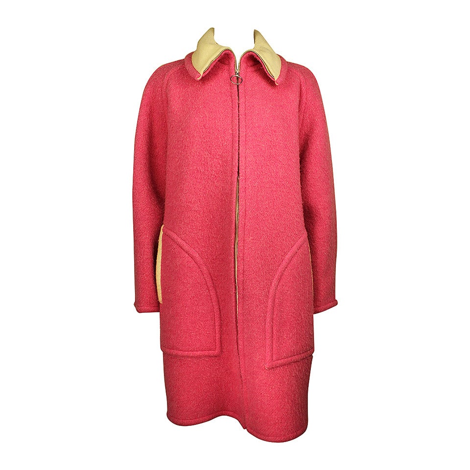 Courreges Mod Style Pink/Creme Wool Zip Coat
