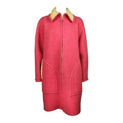 Vintage Courreges Mod Style Pink/Creme Wool Zip Coat