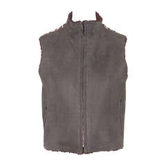 Hermes Shearling Vest with Silk Scarf Back