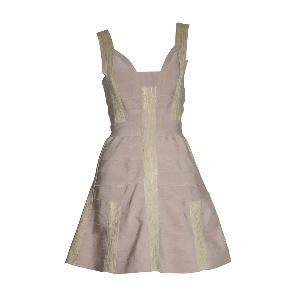 Herve Leger Brandneues Skater Bandage Kleid Rosa Mauve Rose & Gold