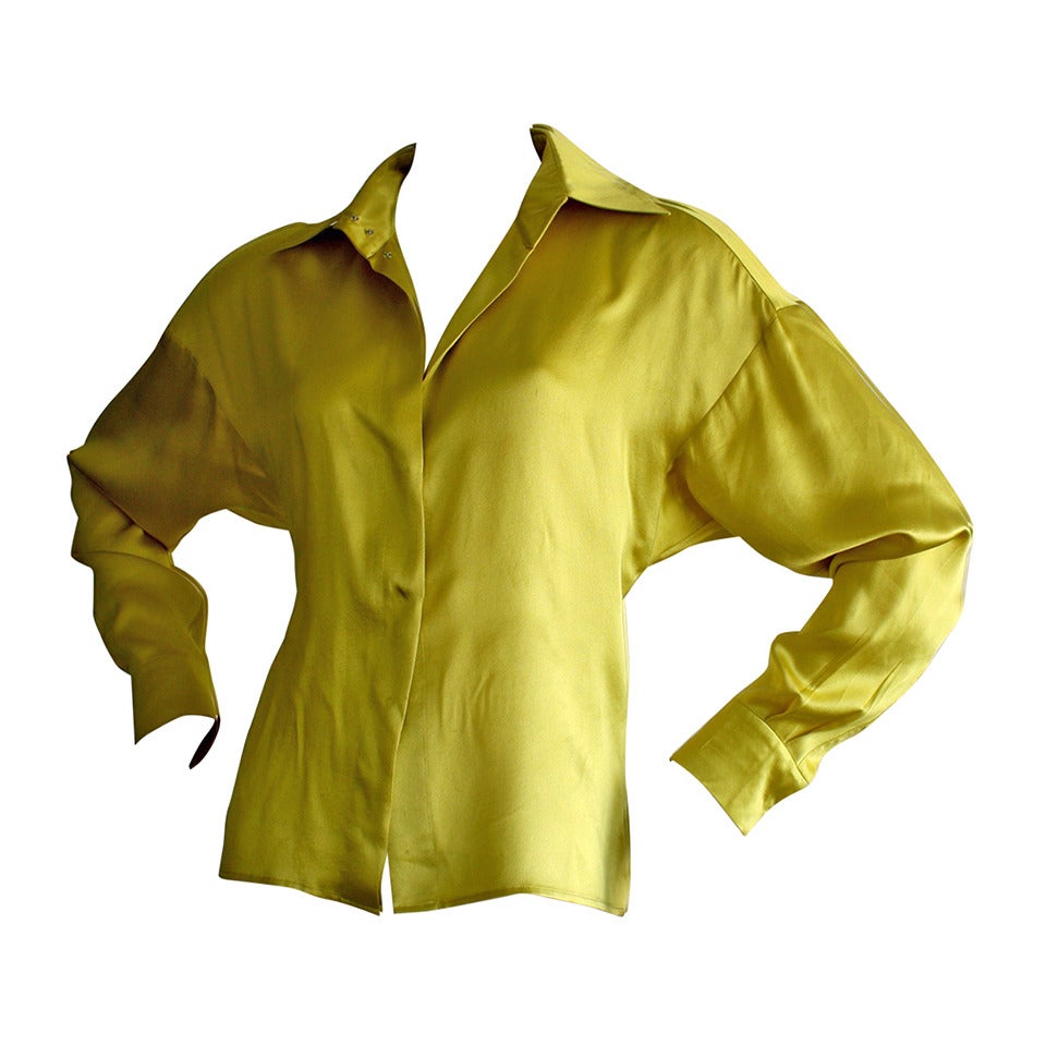 Vintage Yves Saint Laurent " Rive Gauche " Silk Green Chartreuse Blouse