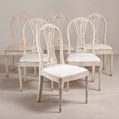 A Set of Six Swedish Gustavian Inspired Painted Dining Chairs