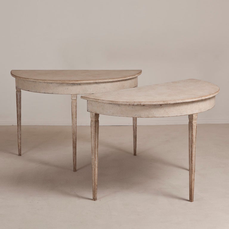A Pair of 19th Century Swedish Demi Lune Console Tables circa 1880