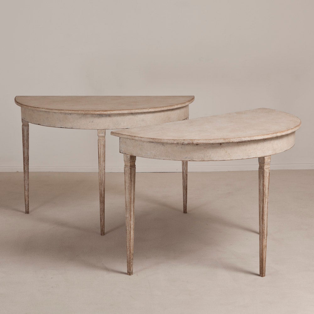 A Pair of 19th Century Swedish Demi Lune Console Tables