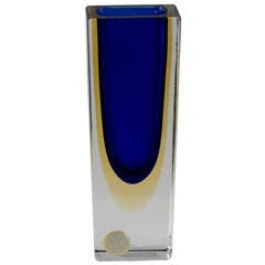 A Small Wide Rectangular Murano Sommerso Glass Vase