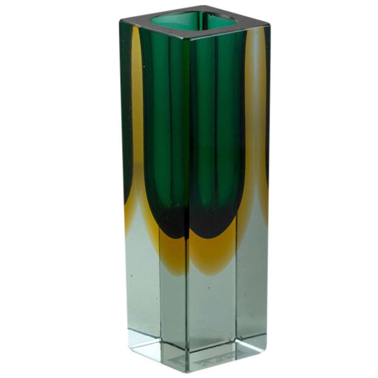 Small Rectangular Murano Sommerso Glass Vase at 1stDibs