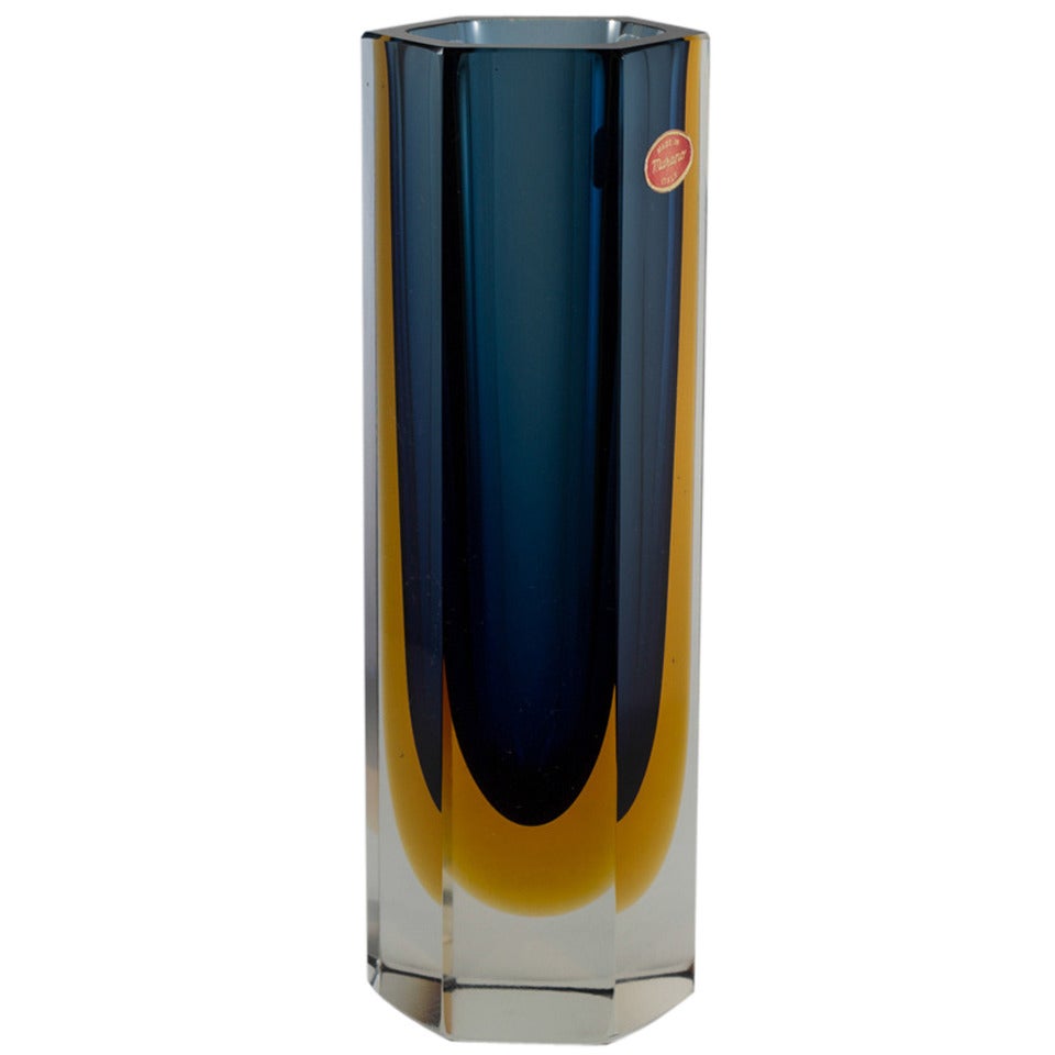 Chunky Hexagonal Murano Sommerso Glass Vase For Sale