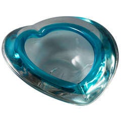 An Unusual Turquoise and Clear Fused Glass Bowl