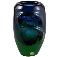 Chunky Czech Green and Blue Fused Glass Vase