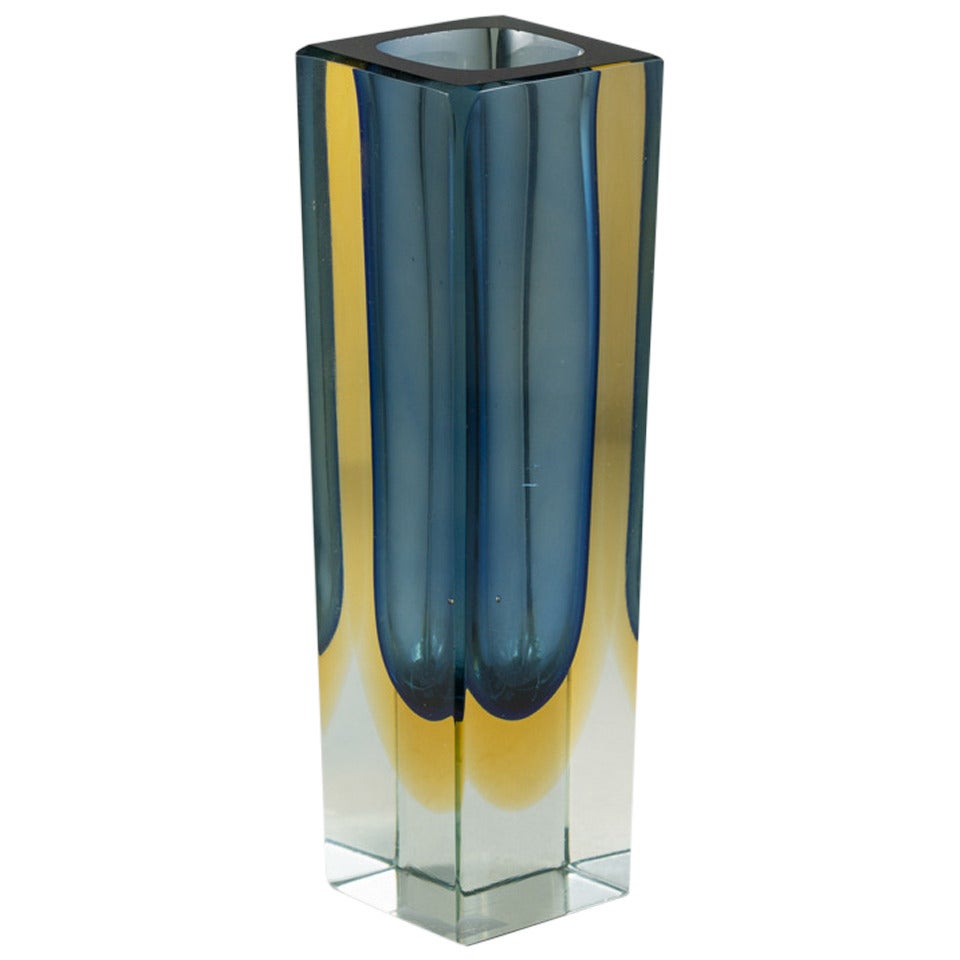 Rectangular Murano Sommerso Glass Vase For Sale